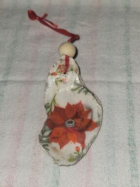 Red Poinsettia Shell Holiday Ornament - Festive Red Decoration